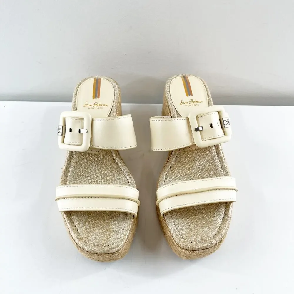 Sam Edelman Carson Platform Wedge Espadrille Sandals Cream 7